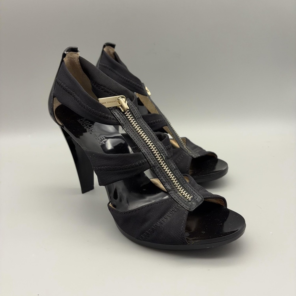 Michael Michael Kors Sandals Womens Size 8 Black Strappy Zip High Heel Shoes